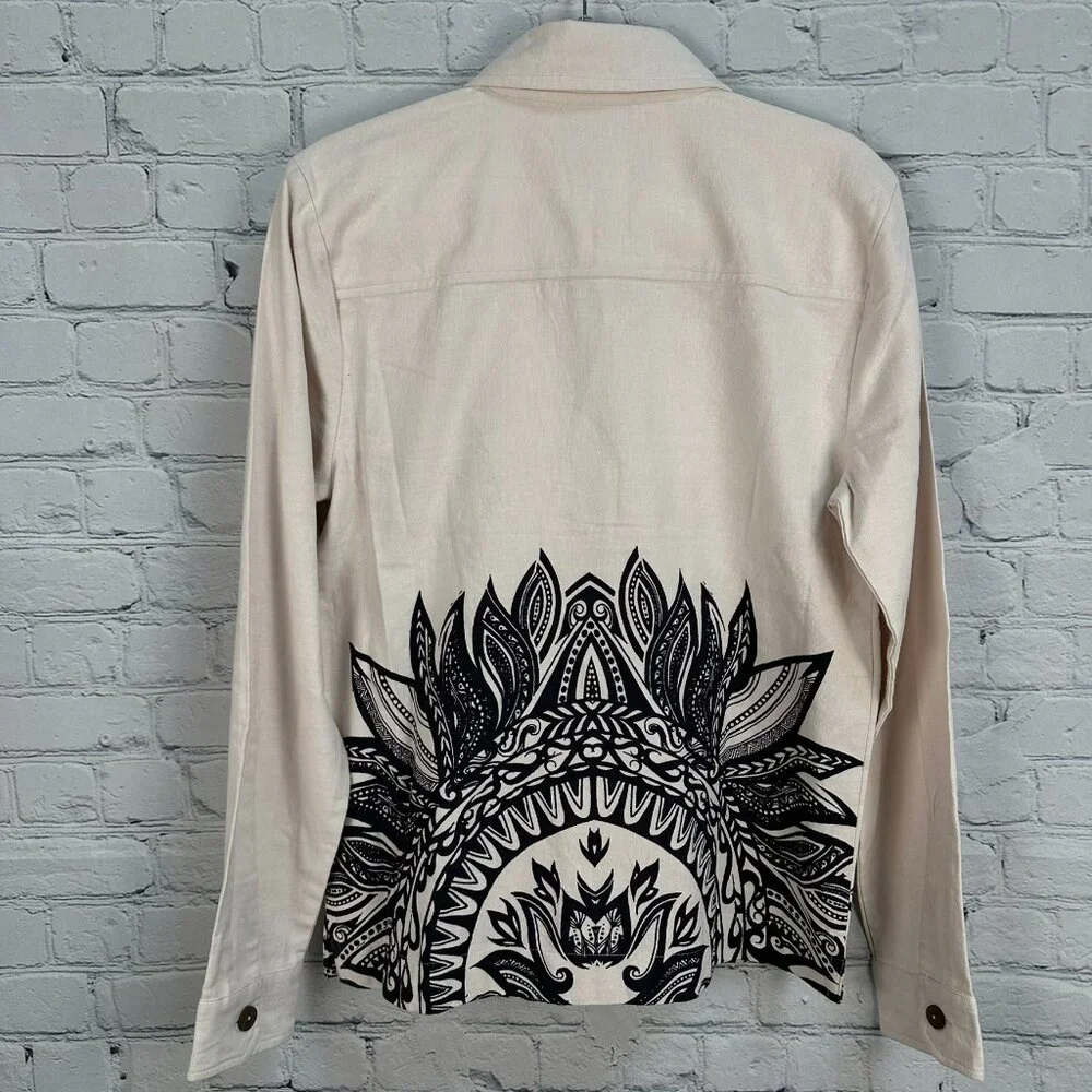 NWOT RAGA MAN‎ Men's Graphic Print Canvas Full Zip Jacket, Size Small, Cream